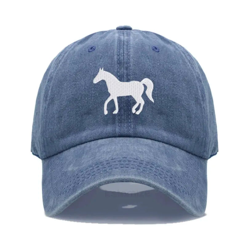 Horse Embroidered Baseball Cap for Women Men Fashion Adjustable Washed Cotton Dad Hat Unisex Classic Golf Caps