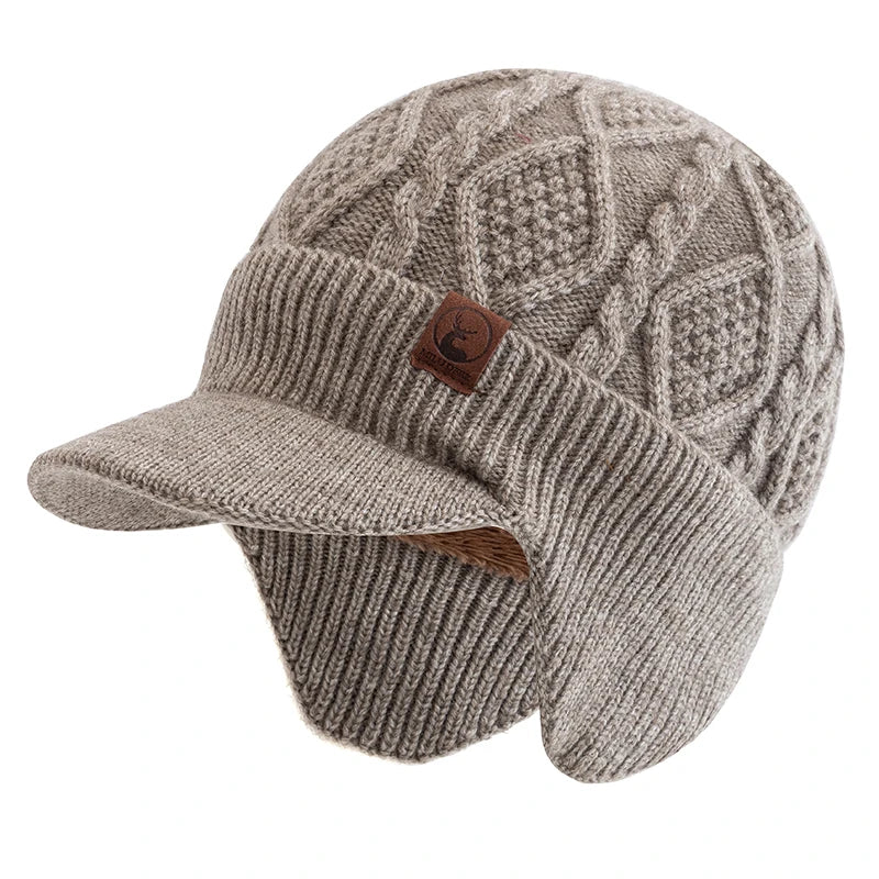 Hot Sale Winter Warm Hat With Earflap Plush Fur Lined Knit Cap Stylish Soft Beanie Hat For Man&Women Outdoor Thick Hat