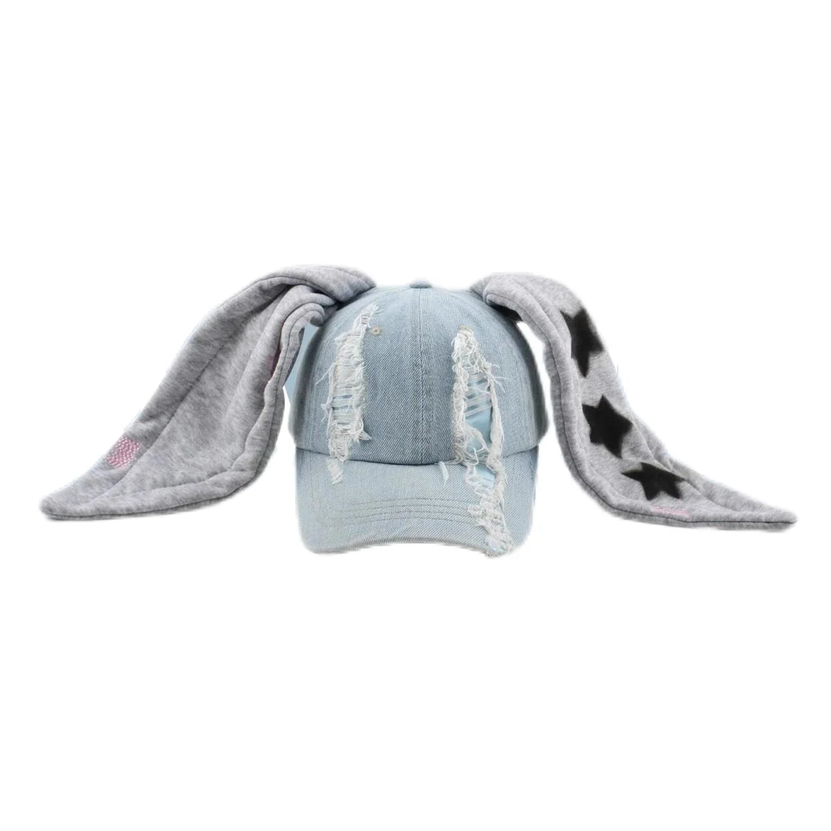 Korean Fashion Baseball Cap For Punk Ripped Retro Denim Jeans Graffiti Cool Long Rabbit Ear Street Hip Hop Sun Hats Visors