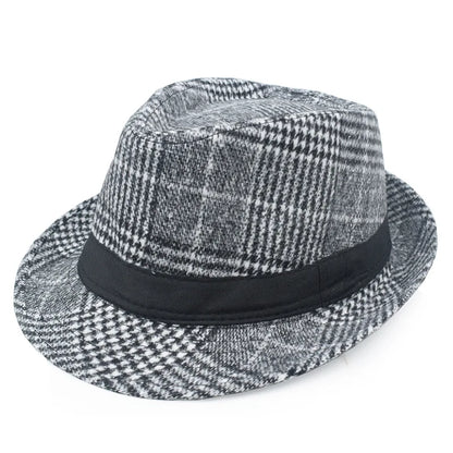 British Top Jazz Hat Autumn Winter Men's Flange Check British Vintage Middle-aged Jazz Hats  Casual Hats Formal Party Cap