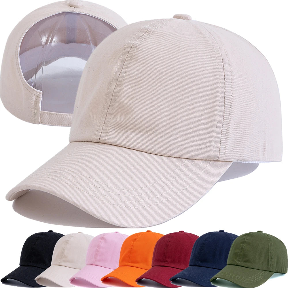 New Fashionable Women's Solid Ponytail Cap Adjustable Outdoor Female Summer Hat Streetwear Dopamine Color Cap