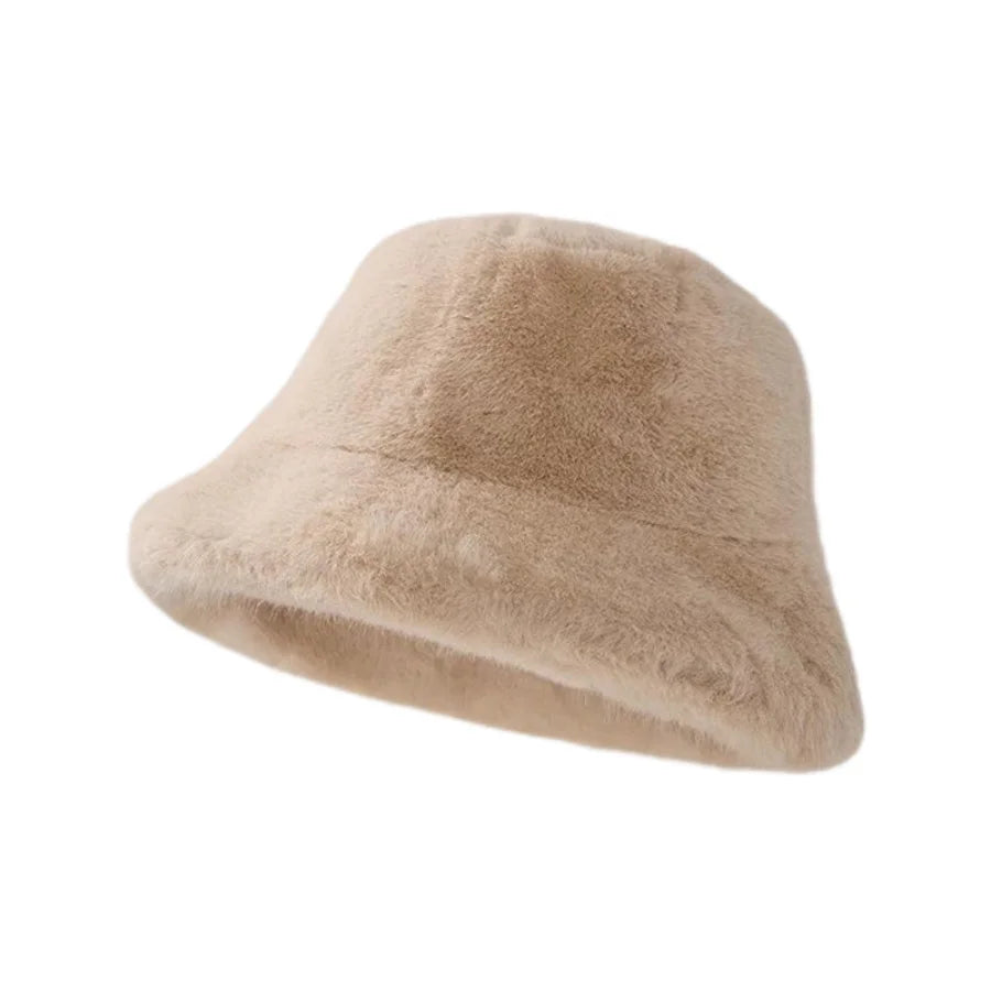 2024 New  Winter Faux Fur Bucket Hat Fisherman Warm Heavy Plush Hats Ear Protection Outdoor Windproof Solid Hats Cap Wholesale