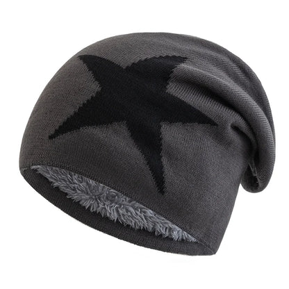 New Unisex Slouchy Winter Hats Five Star Pattern Warm Hats For Men Women Plush Fur Lined  Fashion Ski Beanie Cap