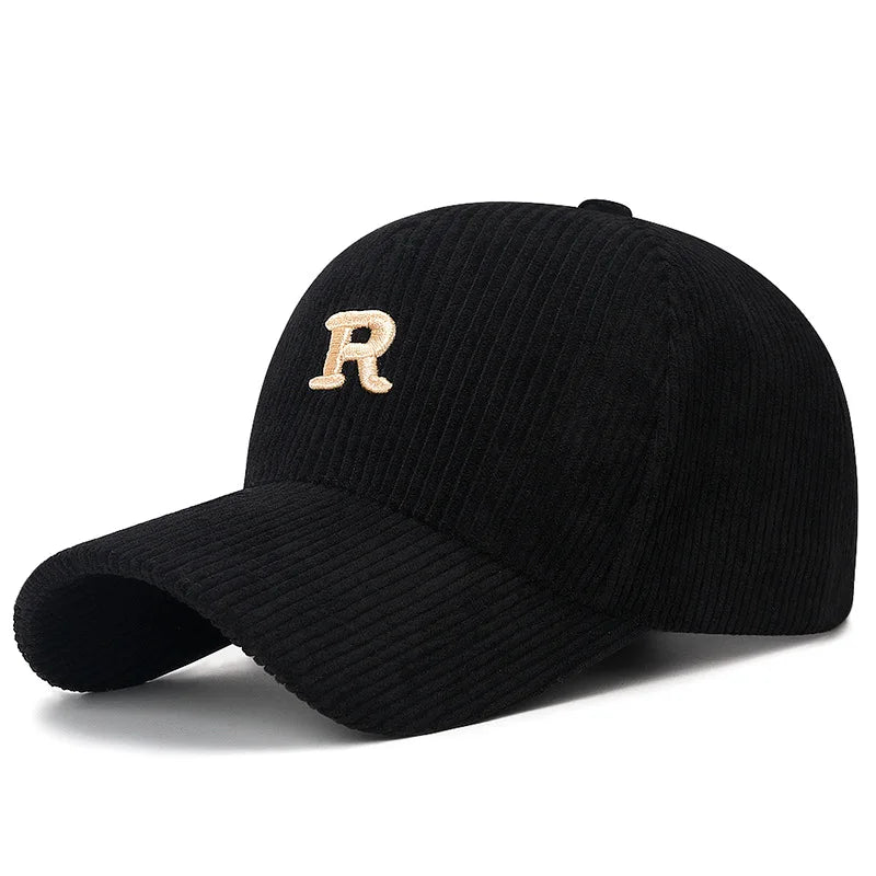 Corduroy Baseball Cap 3D Embroidered Letter Adjustable Structured Fall Winter Hat