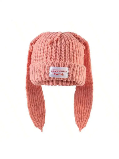Winter Knitted Hats For Women Cute Rabbit Ear Soft Warm Thick Acrylic Luxury Brand Label Beanies Skullies Personality Casual Cap