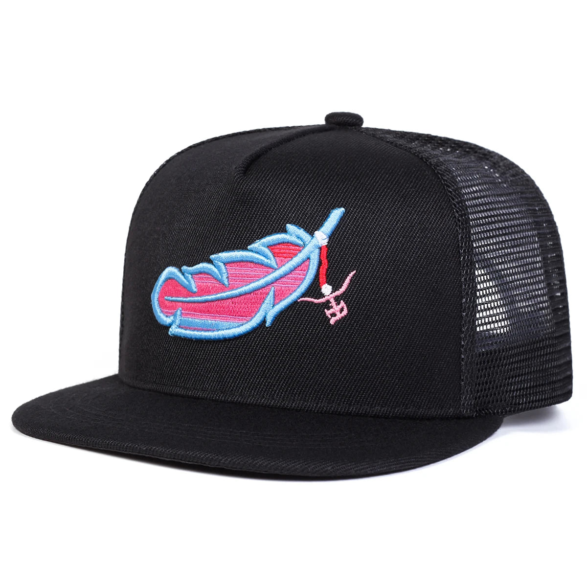 Unisex Colorful Feather Embroidery Hip-hop Net Hats Spring Summer Outdoor Adjustable Casual Baseball Caps Sunscreen Hat