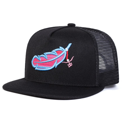 Unisex Colorful Feather Embroidery Hip-hop Net Hats Spring Summer Outdoor Adjustable Casual Baseball Caps Sunscreen Hat
