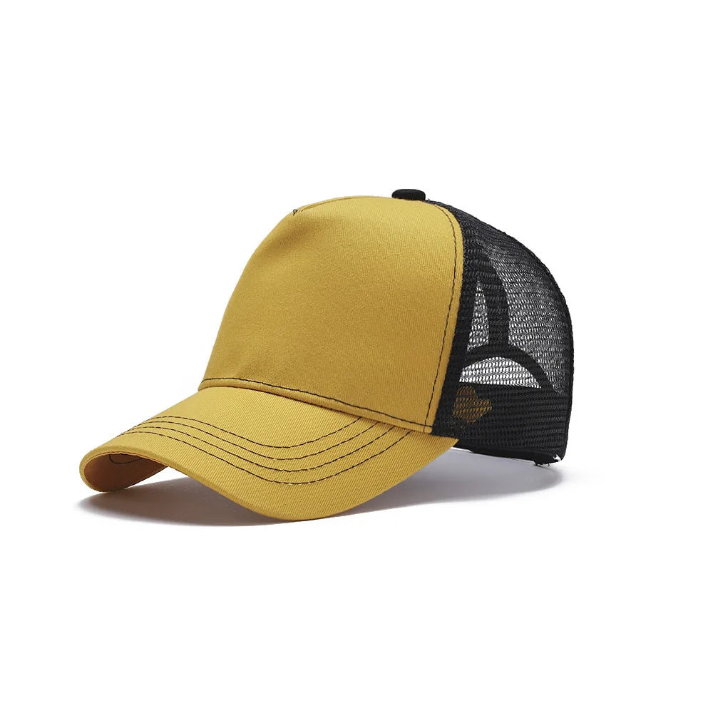 5 Pane Mesh  Baseball Cap Adult Hip Hop Curved Snapback Hats Summer Sunshade Sun Hat Simple Trucker Cap Advertising