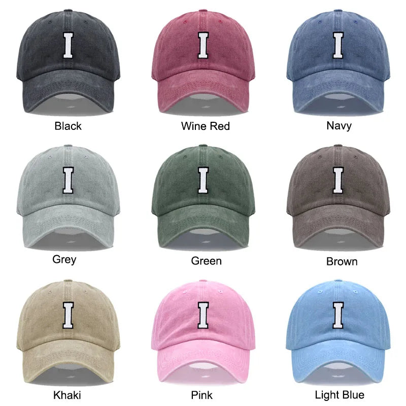 Initial Letter A-Z Embroidery Baseball Cap For Men Womne High Quality Washed Cotton Dad Hats Team Sport Visors Snapback Caps