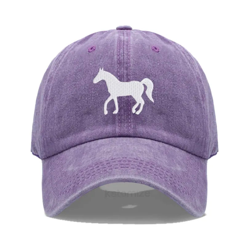 Horse Embroidered Baseball Cap for Women Men Fashion Adjustable Washed Cotton Dad Hat Unisex Classic Golf Caps