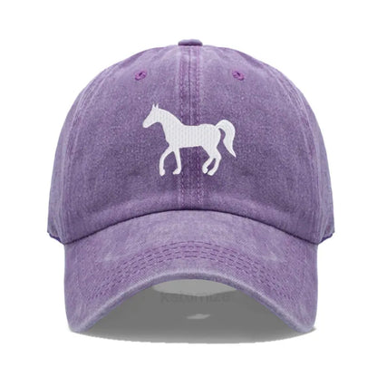 Horse Embroidered Baseball Cap for Women Men Fashion Adjustable Washed Cotton Dad Hat Unisex Classic Golf Caps