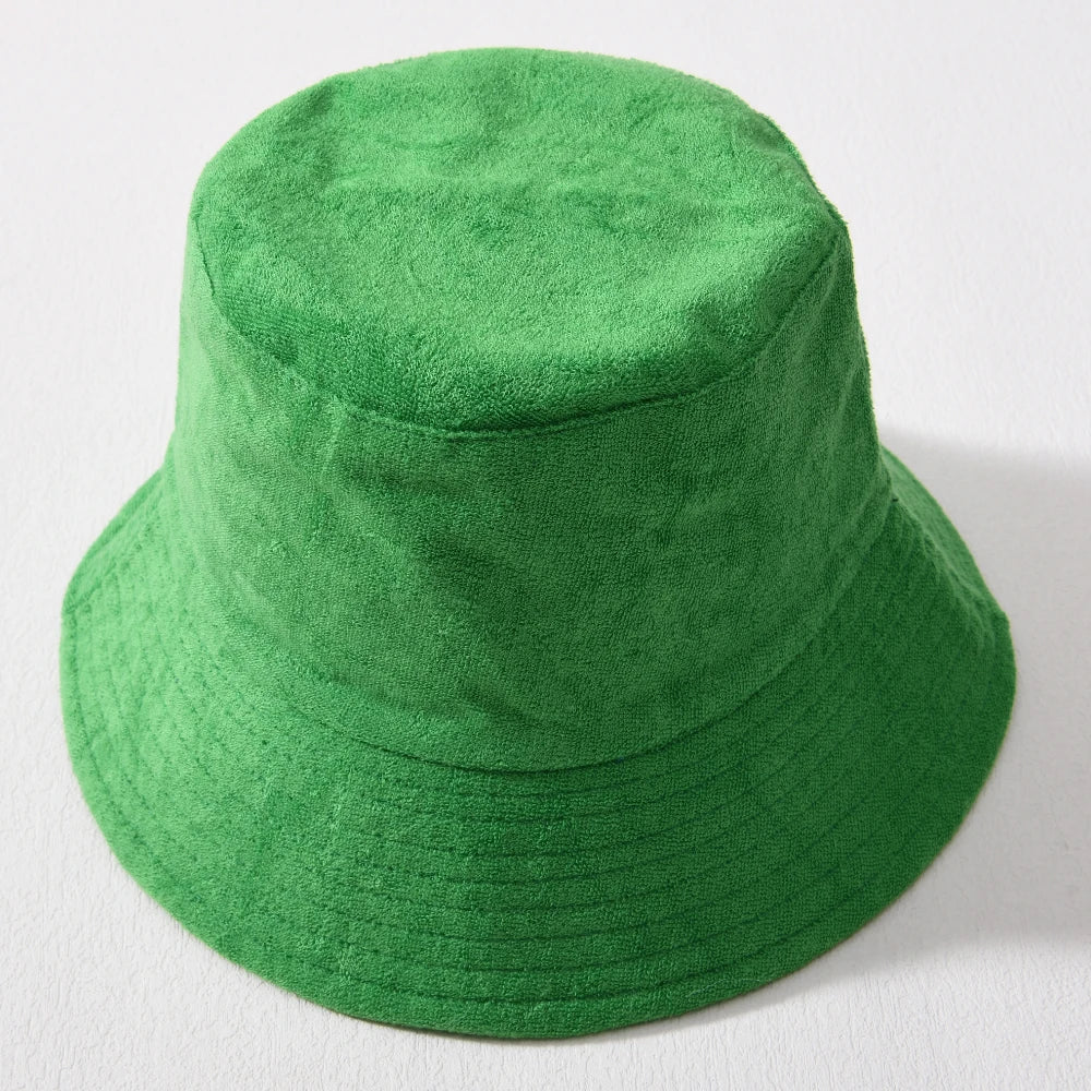 Simple Terry Cloth Towel Bucket Hat Spring Autumn Outdoor Panama Sun Fisherman Hat Unisex Candy Pure Color Fashion Cap