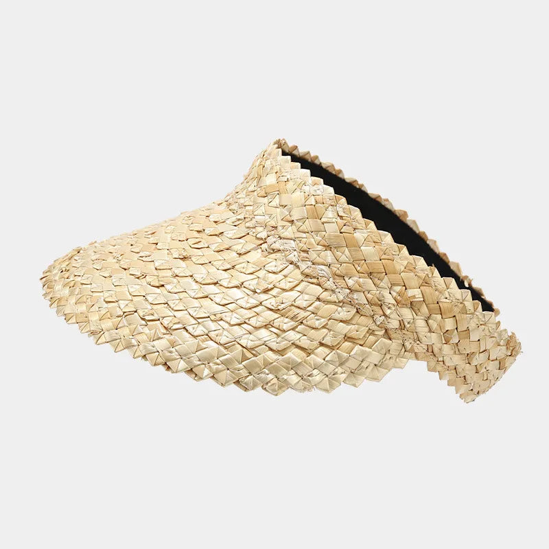 Handmade Raffia Empty Top Straw Hat Women Summer Fashion Sunscreen Sun Cap Ponytail Topless Hats For Beach Holiday Outdoor