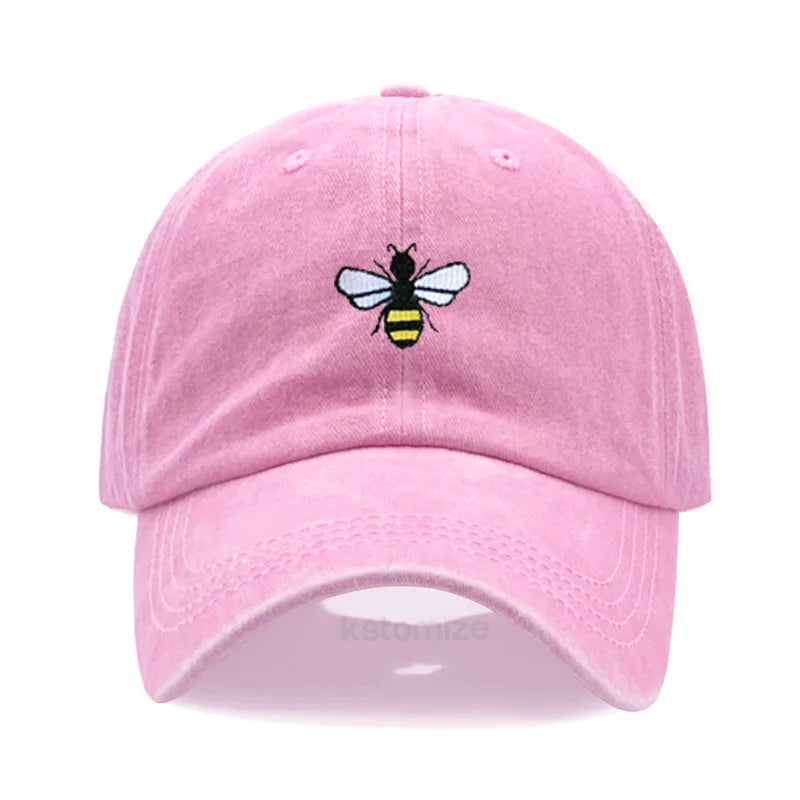 Washed Cotton Honeybee Embroidery Baseball Caps for Men Women Dad Hat Adjustable Snapback Cap Wholesale Dropshipping