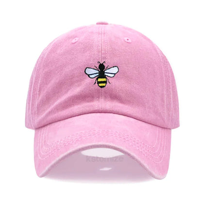 Washed Cotton Honeybee Embroidery Baseball Caps for Men Women Dad Hat Adjustable Snapback Cap Wholesale Dropshipping