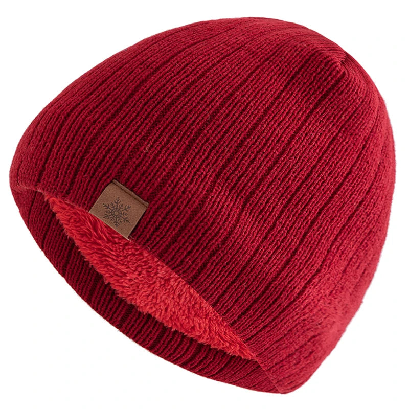 Unisex Snow Labal Winter Hats Solid Color Knitted Hats For Men Women Beanie Cap Outdoor Plush Fur Lining Warm Hats