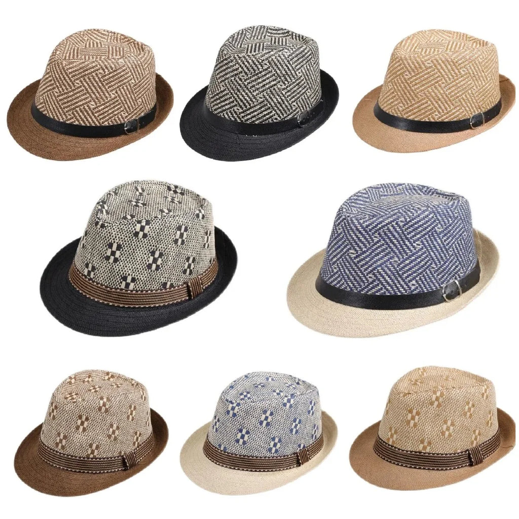 2025 New Korean Trendy Sun Hats British Top Hat Women's Men's Grometric Straw Hat Belt Jazz Hats Couple Beach Hat Fedoras Cap