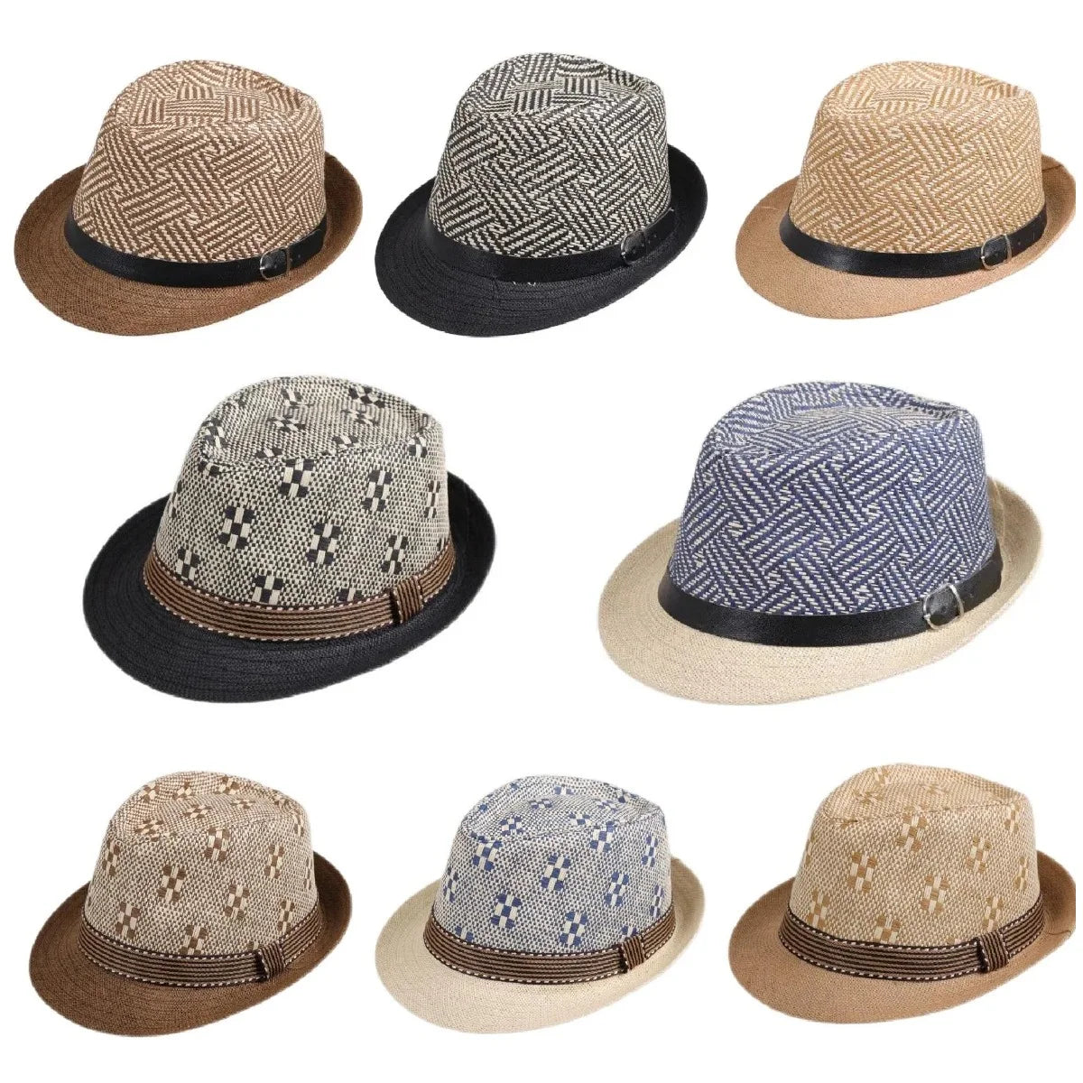 2025 New Korean Trendy Sun Hats British Top Hat Women's Men's Grometric Straw Hat Belt Jazz Hats Couple Beach Hat Fedoras Cap