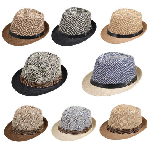 2025 New Korean Trendy Sun Hats British Top Hat Women's Men's Grometric Straw Hat Belt Jazz Hats Couple Beach Hat Fedoras Cap