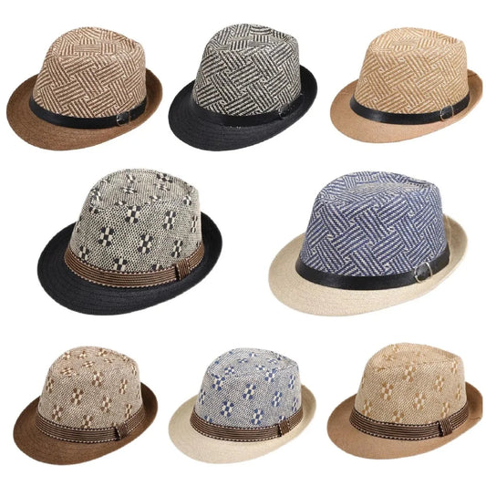 2025 New Korean Trendy Sun Hats British Top Hat Women's Men's Grometric Straw Hat Belt Jazz Hats Couple Beach Hat Fedoras Cap
