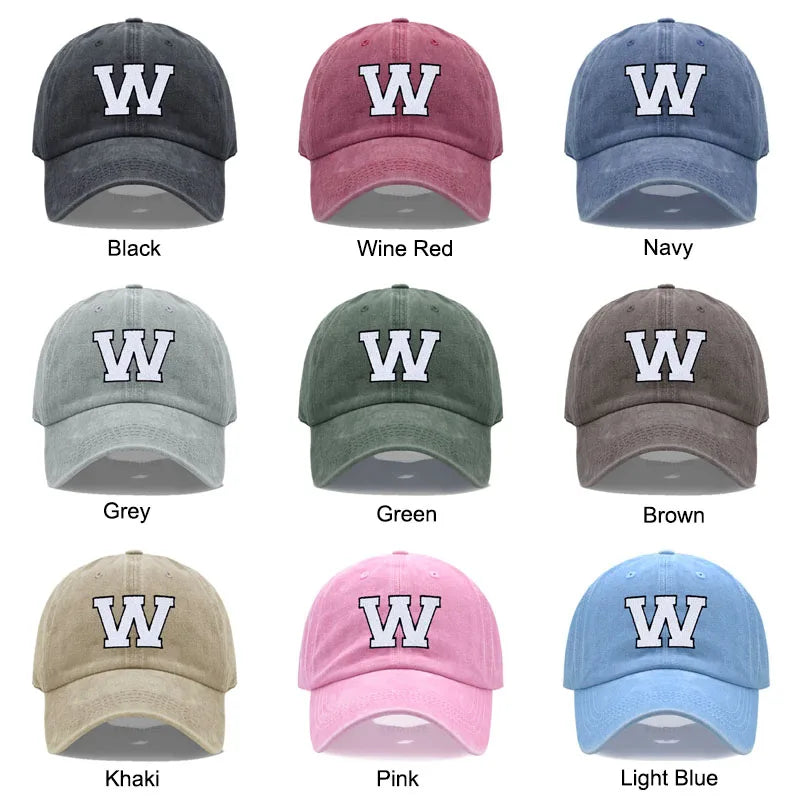 Initial Letter A-Z Embroidery Baseball Cap For Men Womne High Quality Washed Cotton Dad Hats Team Sport Visors Snapback Caps