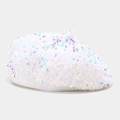 Ladies Girls Sequin Beret Women Elegant Octagonal Cap Personality Painter Pumpkin Hat for Festival Party Club Halloween