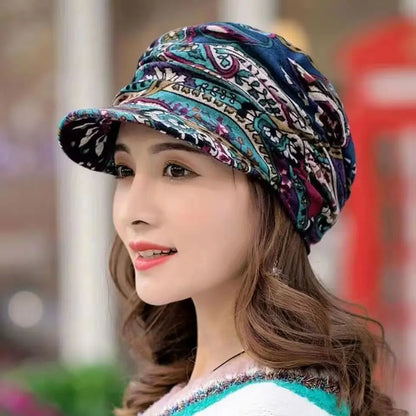New Cool Women Warm Vintage Floral Caps Hat Female Autumn Winter Lady Baseball Cap Hat For Women Dropshipping
