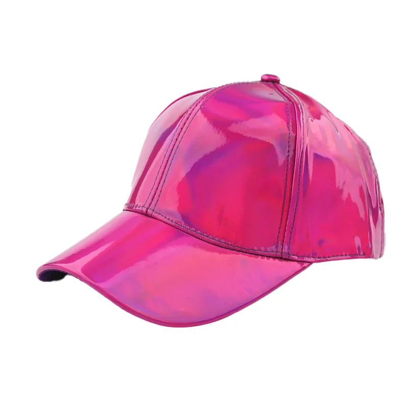Unisex PU Rainbow Color-Changing Baseball Cap – Laser Hip Hop Snapback Shiny Party Hat