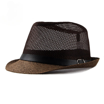 Men's and women's ceremonial hats British fashion jazz hats middle-aged and elderly cut-out linen beach sunhats