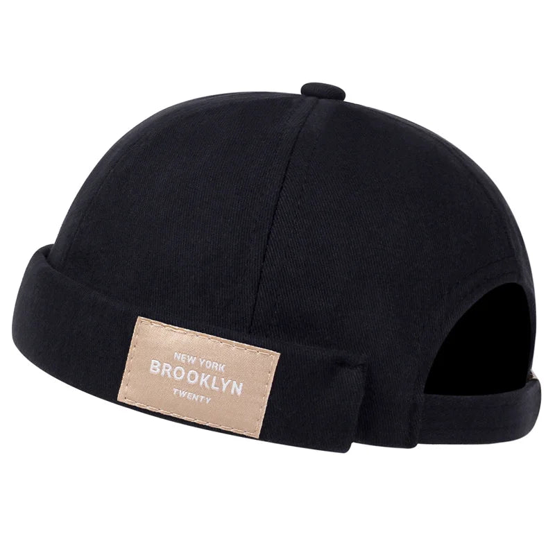Menwomen skull cap sailor headdress leaf rivets embroidery warm rolled cuff cap blanket brimless plain hat adjustable cotton hat