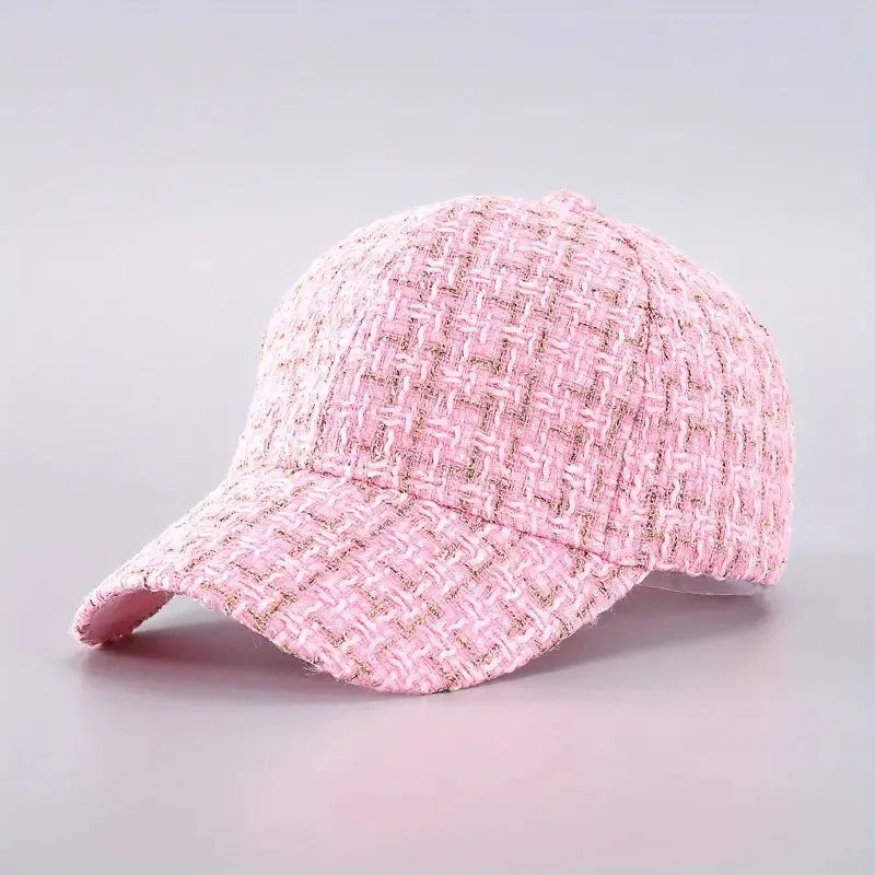 Houndstooth Baseball Cap for Women, Lightweight Fitted Sports Hat with Buckle Closure Retro British Style Plaid Trucker Cap