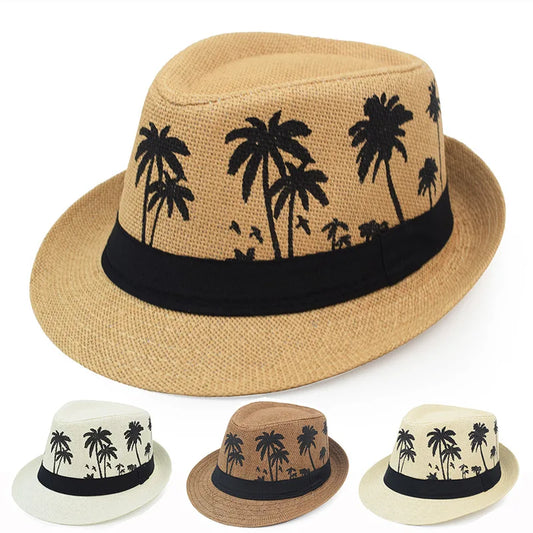 Golexury Summer Sun Straw Hats Men Coconut Tree Women Outdoor Breathable Tropical  Holiday Beach Jazz Top Fedora Hat Panama Cap