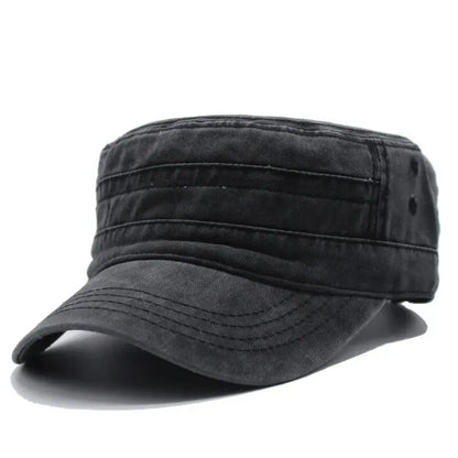Unisex Washed Denim Flat Top Cap Retro Fishing Style Big Head Casual Outdoor Hat