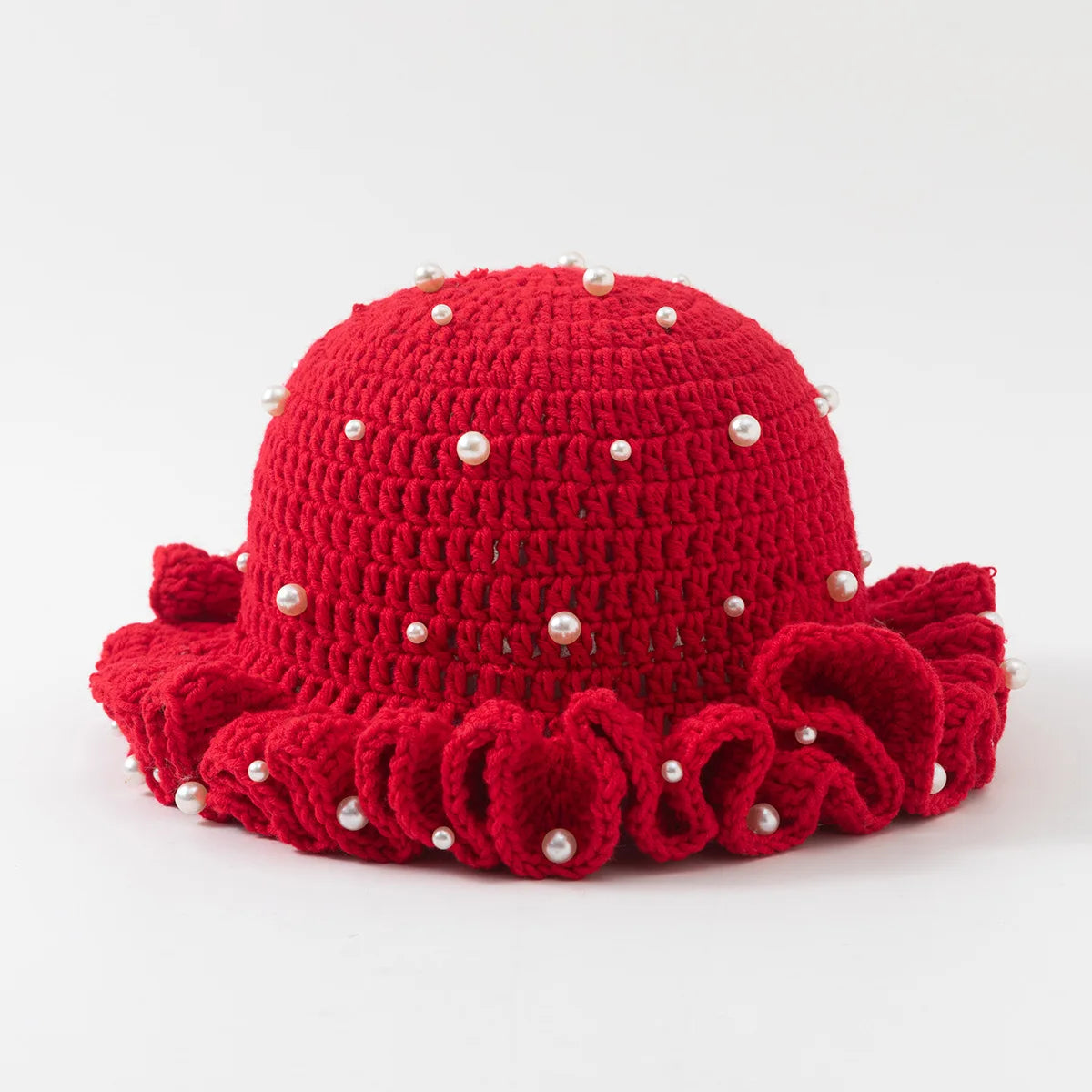 Fashion Handmade Crochet Bucket Hat for Woman Teen Outdoor Commute Fisherman Beanie Ruffled Brim Winter Windproof Carnival Cap