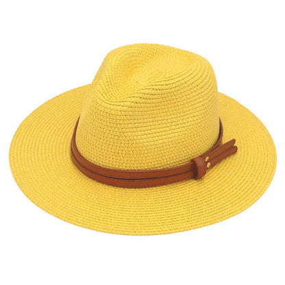 Summer Straw Sun Hat Panama Hats Grass Knitted Gift Hat Breathable Leisure Jazz Hat European American Style Straw Hat Beach Caps