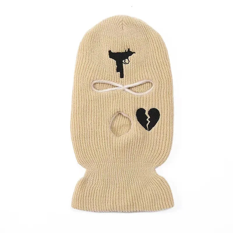 Unisex 3 Hole Winter Knitted Hat Outdoor Sports Full Face Cover Ski Mask Warm Knit Cap Balaclava for Adult Love Heart logo