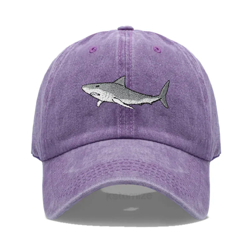 Animal Shark Embroidered Baseball Cap for Women Men Fashion Adjustable Washed Cotton Dad Hat Unisex Classic Golf Caps