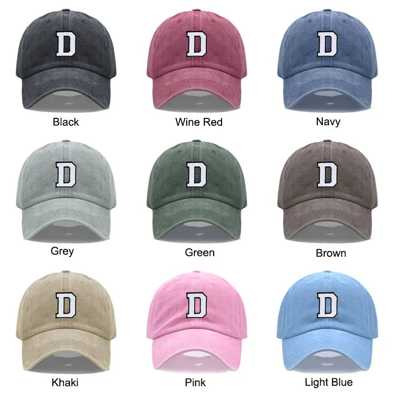 Initial Letter A-Z Embroidery Baseball Cap For Men Womne High Quality Washed Cotton Dad Hats Team Sport Visors Snapback Caps