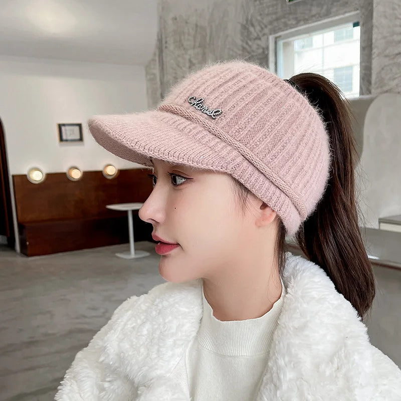 Women's Knitted Winter Hat - Soft Velvet Lined Baseball Cap Warm & Stylish Unisex Beanie For Cold Weather Empty Top Casual New