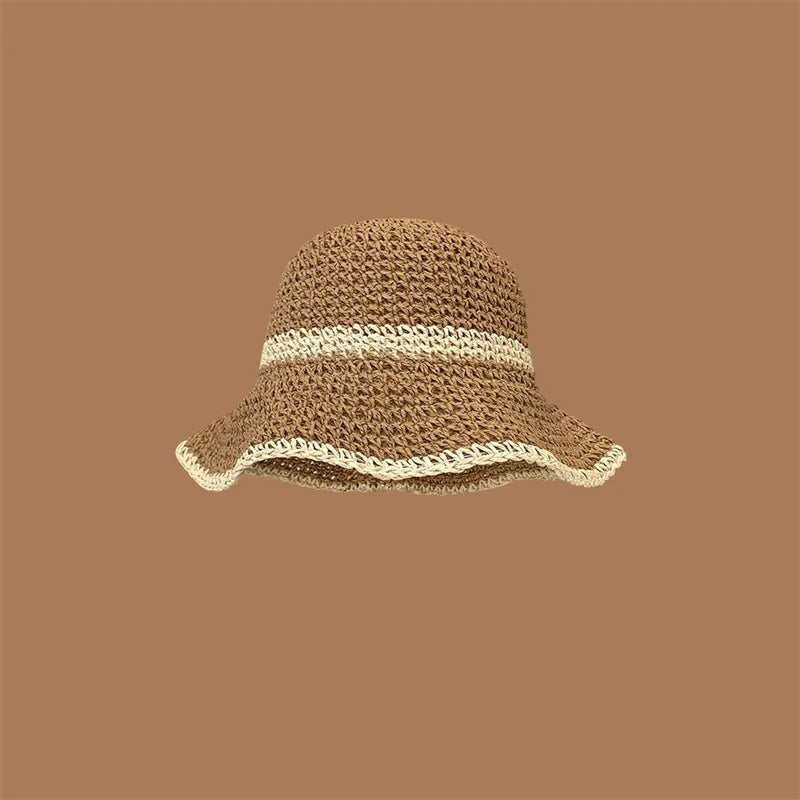 Unisex Wavy Brim Straw Hat – Foldable Beach Bucket Panama Fisherman Sun Hat (Wide Brim)