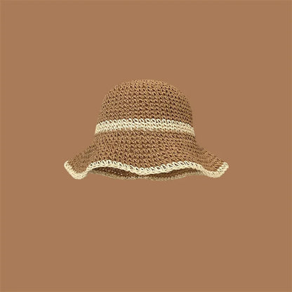 Unisex Wavy Brim Straw Hat – Foldable Beach Bucket Panama Fisherman Sun Hat (Wide Brim)