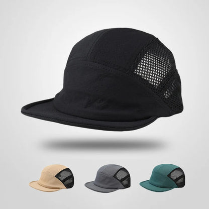 Unisex Korean Quick-Dry Mesh Baseball Cap – Soft Short Brim 5-Panel Snapback Breathable Outdoor Camping Fishing Hat