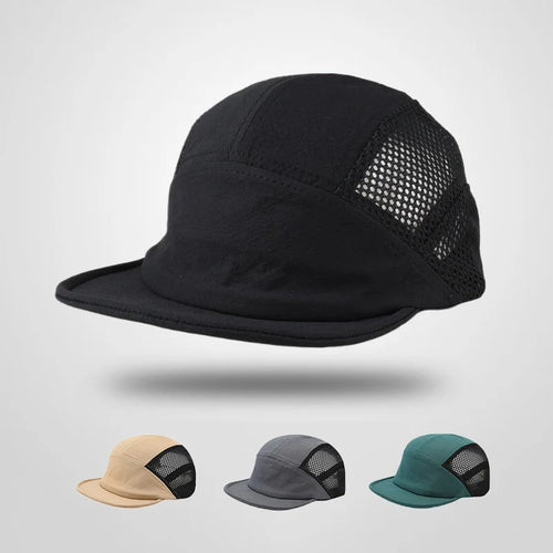 Unisex Korean Quick-Dry Mesh Baseball Cap – Soft Short Brim 5-Panel Snapback Breathable Outdoor Camping Fishing Hat