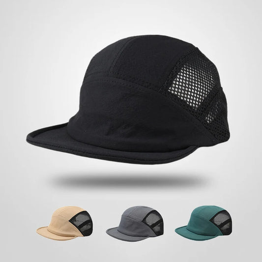 Unisex Korean Quick-Dry Mesh Baseball Cap – Soft Short Brim 5-Panel Snapback Breathable Outdoor Camping Fishing Hat