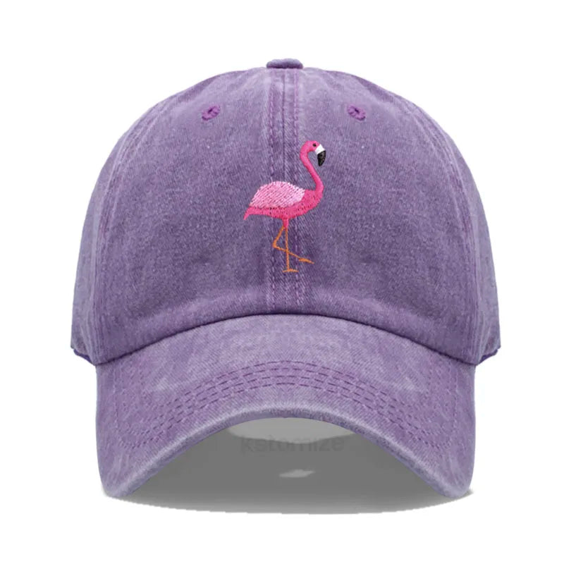 Animal Embroidery Flamingo Baseball Caps for Men Women Retro Soft Washed Cotton Dad Hat Snapback Cap Wholesale Dropshipping