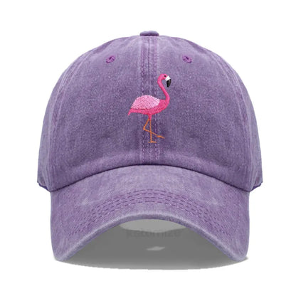 Animal Embroidery Flamingo Baseball Caps for Men Women Retro Soft Washed Cotton Dad Hat Snapback Cap Wholesale Dropshipping