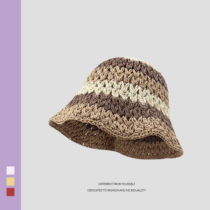 Sun Hat Women's Summer Sun Protection UV Protection 2024 New Beach Vacation Fisherman Hat Rainbow Colorful Striped Basin Hat