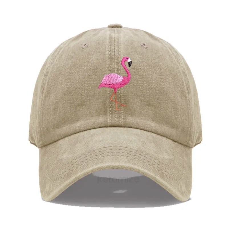 Animal Embroidery Flamingo Baseball Caps for Men Women Retro Soft Washed Cotton Dad Hat Snapback Cap Wholesale Dropshipping