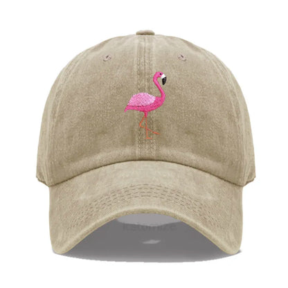Animal Embroidery Flamingo Baseball Caps for Men Women Retro Soft Washed Cotton Dad Hat Snapback Cap Wholesale Dropshipping