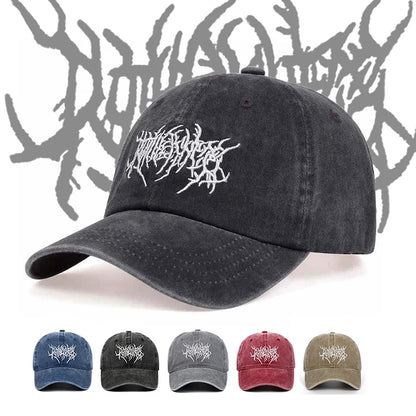 Unisex Goth Rock Washed Baseball Cap – Embroidered Snapback Dad Hat Streetwear Hip Hop Casual Outdoor Hat